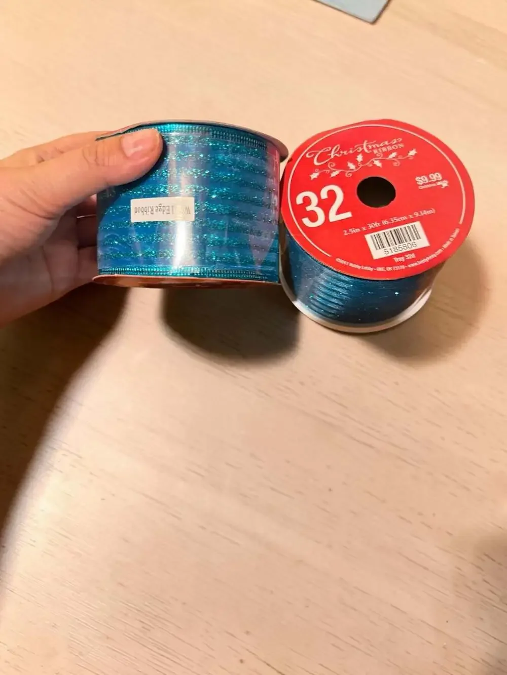 Hobby Lobby Christmas Wired Edge Glitter Ribbon, Blue, 2.5 inch x 30 feet
